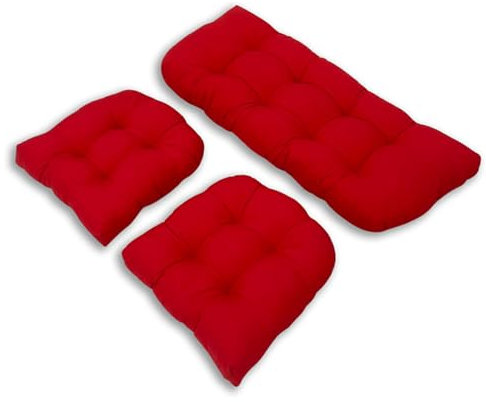 RUYICZB 3-Teiliges Set Aus Wasserdichten Korbstuhlkissen Für Außen- Und Innenterrassenstühle, Zweiersofa-Kissensets Und 1 Zweiersofa-Bankkissen 43X20 & 2 U-Förmige Stuhlkissen 19X19,Rot