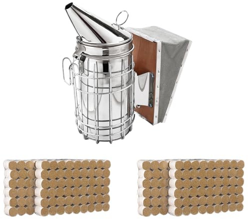 Beekeeping Tools Kit, ZffXH Bee Keeper Kit 3 Pcs Beekeeping Veil Hat Beekeeping Smoker Kit Hive Smoker Pellet (108 Packs) For Beekeeping Beginners