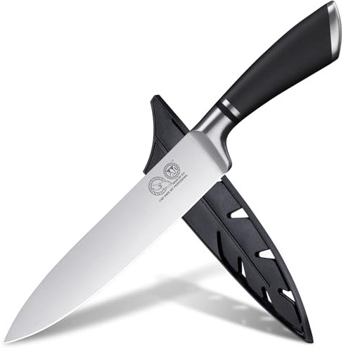 XYJ Autentico dal 1986, coltello da cuoco giapponese in acciaio inox 8 pollici, coltello da cucina professionale posate, ultra affilato, affettare cucina coltello da chef con manicotto