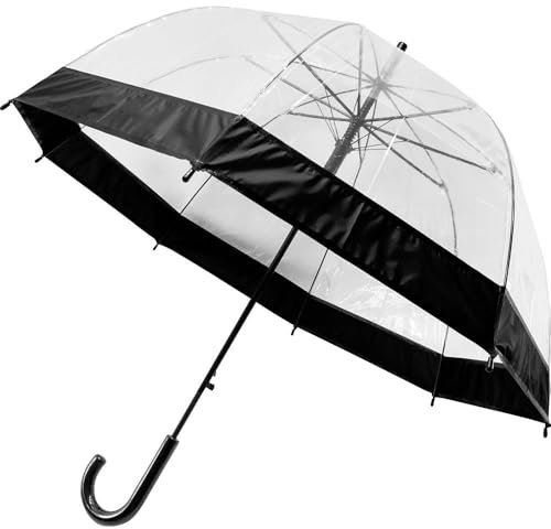 VIVAAS 23 Clear See Through Dome Umbrella Ladies Transparent Walking Rain Brolly Strong, Lightweight, Transparent, Waterproof Wedding Umbrella for Bride for Women Classy (Black)