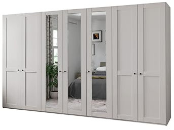 WIEMANN Drehtürenschrank mit 3 Spiegeltüren mittig, Landhausstil Kleiderschrank 350cm breit, Weiß, Höhe 216cm, Marlow
