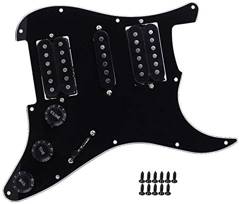 Loaded Pickguard E-Gitarre Board HSH Pickup US-Standard für ST/SQ Metall PVC Weiß/Schwarz 285 X 220 Mm Einfache Installation (BLACK)
