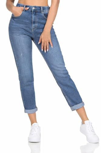 Hailys Damen Jeans high Waist Weite Passform 5-Pockets leichte Waschung, Farben:Blau-2, Größe:L