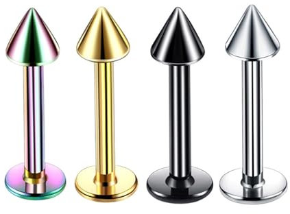 Tolldek 4Pcs Edelstahl Nasen Piercing Stechen Set, 1.2mm Kegel Nasenstecker, Piercing Tragus Stecker, Piercing Schmuck für Männer Frauen