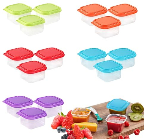 YqsIbth Plastic Food Storage Container Set - 15 PCS 80ml Airtight Small Tubs with Lids in 5 Colors for Kitchen Organization