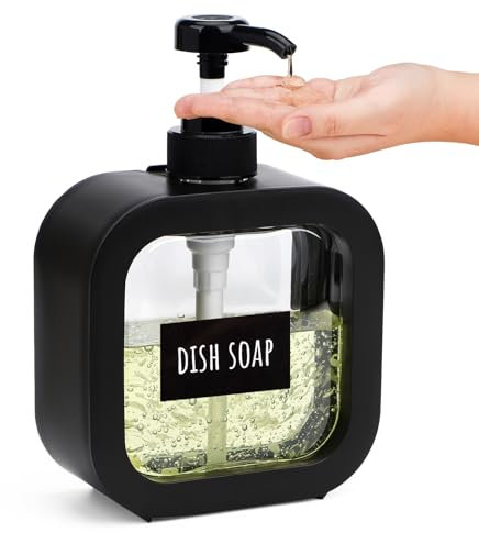 Segbeauty Flacon Pompe Vide, 1 Pièce 500ml Distributeur Savon Noir, Distributeur Liquide Vaisselle, Distributeur Savon Salle de Bain, Distributeur Shampoing avec Étiquettes