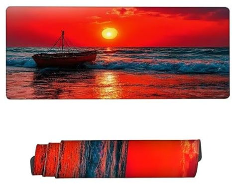 Large Mouse Mat 1200x600x3mm, Mouse Pad Red Desk Mat, Gaming Mouse Pad Sky Mouse Pads, Non Slip Desk Mat, Keyboard Mat with Water Resist Surface, Improved Precision and Speed, Desk Accessories RS-122