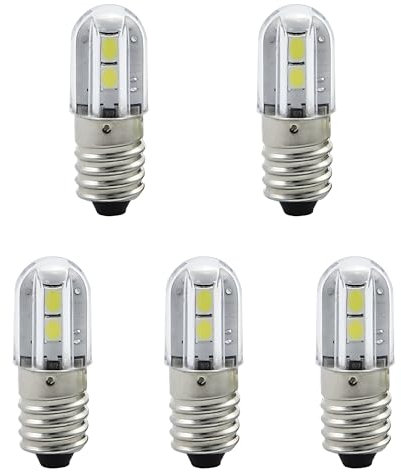 GutReise E10 LED Bombilla,5 PCS 24V Blanco Frío Lámpara 1W 100LM 6500k, Miniatura Tornillo Bombillas de Repuesto (Blanco Frío, 24V)