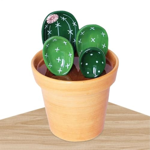 Set di 4 cucchiai dosatori in ceramica Cactus con righello di misurazione, misurino con scala, misurino Cactus, misurino in ceramica con misurino