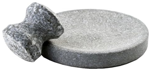 Liten storlek 6 tum/15 cm granitkvarn mortel och stöt set stenplatta set för krydda och salt på camping, primitiv lava maträtt (3,5 lbs-0,8 kg)