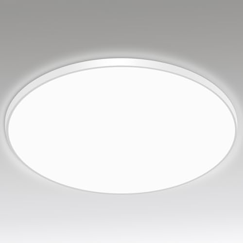 NUODIFAN LED Deckenleuchte,18W Deckenlampe,IP65 Badzimmer Deckenlampe,Ultra Dünn Weiß 6500K Wasserfest,1800LM Rund Deckenleuchte Flimmerfreie Lampe, LED Lampen