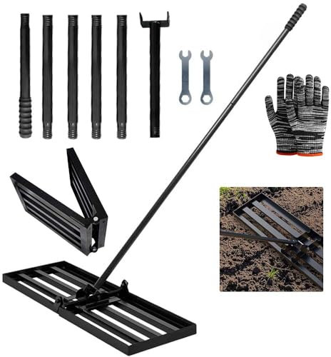 Rasen Nivellierungsrechen mit Stiel 190cm, Faltbar Lawn Leveling Rake 76 x 25cm, Rasenrechen Nivellierrechen, Rasen Rakel, Nivellieren Rasenplanierrechen Rasen für Hof, Garten, Golfplatz