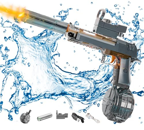 Elektrische Wasserpistole, Wasserspritzpistole mit Großer Reichweite, Automatik Spritzpistolen Wasser Spielzeug Pistolen für Kinder Erwachsene Schwimmbad Party Strand im Freien (Grau)