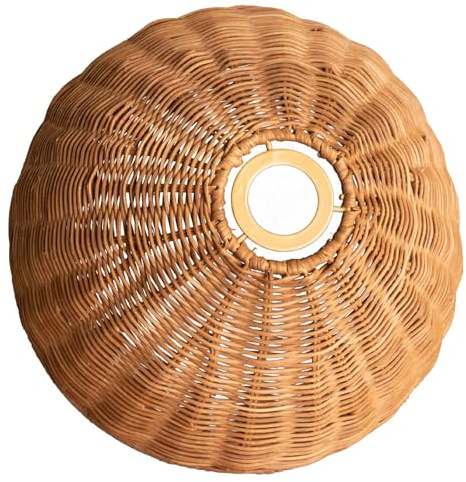 Lampenschirm, Rustikale Rattan Lampenschirme mit handgeflochtenem Schirm für Hängelampe, Rund, E27, Boho-Design, Naturfarben (1, tieforange/braun)