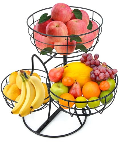 Cesto per frutta a 3 scomparti per la cucina, Moderno contenitore decorativo per frutta, Risparmio di spazio sul banco di lavoro, Cesto per frutta per cucina, sala da pranzo, soggiorno