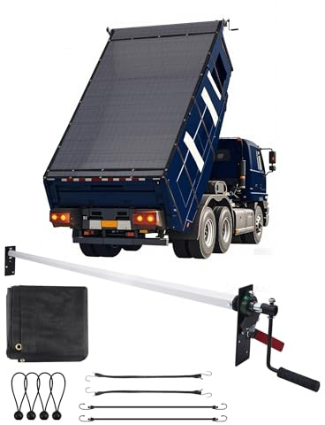 Ezcasch Duty Dump Truck Tarp Roller Kit with 7'x16' Mesh Tarp Hand Crank Tarp Roller Kit Adjustable Width Up to 113'' Aluminum Alloy Rust-Resistant with Complete Accessories for Dump Truck&Trailer