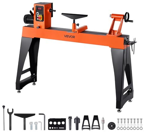 VEVOR Tour à Bois Électrique, 40,6x102 cm, 1100 W, avec Pieds Verticaux, Vitesse Variable 150-3200 tr/min, Moteur CC sans Balais, Corps en Fonte, pour Projets Menuiserie de Moyenne à Grande Envergure