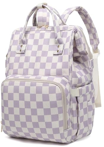 Dezcrab Baby-Wickeltasche, Rucksack für Mutter, große Kapazität, Reise-Windeltasche für Jungen und Mädchen, mit Kinderwagengurten, Cord, kariert, Violett, 16.5 x 11.8 x 6.3 inches, Modern