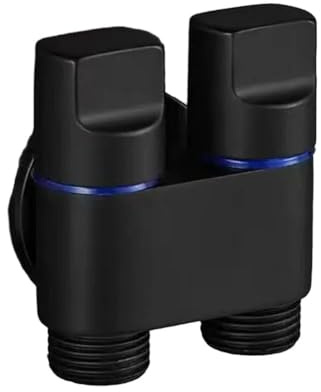 Valvola angolare in lega 1 in 2 con manico in metallo a doppio controllo e pressione dell'acqua regolabile, progettata per rubinetti della lavatrice e impianti idraulici domestici (nero)