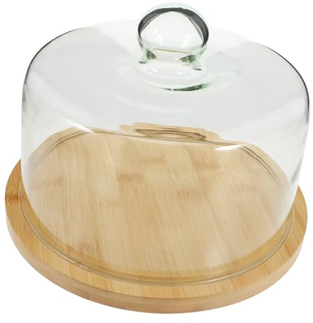 GLEAVI Protective Dessert Hood with Dome Lid, with Tray Glass Cake Stand, Wood and Glass Cake Displaying Cover Food Display and Fresh-Keeping Cover, for Home and Holiday Meals