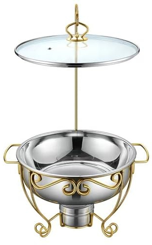 XYUERU 6L Chafing Dish Standfuß Set Edelstahl Speisenwärmer, Speisenwärmer Warmhaltebehälter, Suppentopf Chafing Dishes Set für Catering Buffet und Party