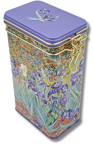 MediMuc Vorratsdose FridolinEdition, Kaffeedose, Teedose geprägt und aufwendig lackiert, Motiv: Schwertlilie, Maße: (B/H/T) ca. 11 × 18 × 7,4 cm Volumen ca. 1,5L