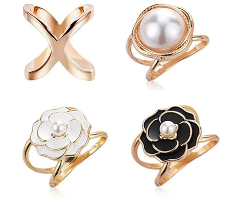 JRYXDS 4 Piezas De Moda Bufanda De Tres Anillos Con Hebilla Moderna Simple De Triple Deslizamiento, Joyería De Seda Sarf Clips De Cierre Para Ropa Anillo Soporte Para Mujeres Y Señoras