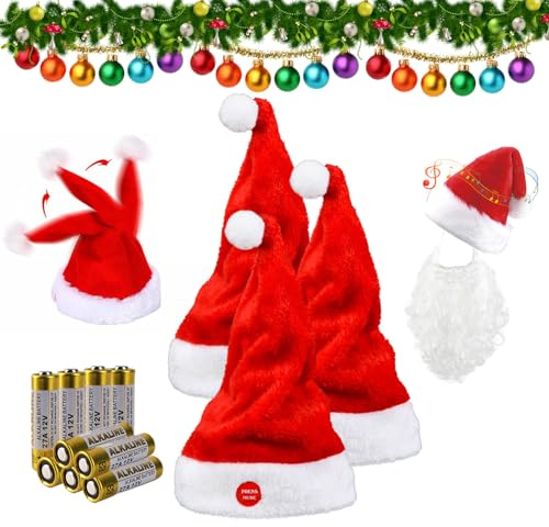 phiorine Elektrische Weihnachtsmütze, singende und tanzende elektrische Weihnachtsmütze mit zufällig schwingenden und spielenden Liedern, Partyzubehör, Geschenke (3 Stück)