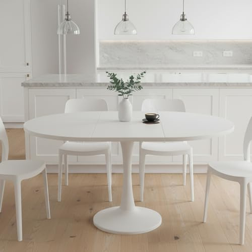 Aislinglen Esstisch Rund Ausziehbar, Esstisch Ausziehbar Weiss 100-140x100x75cm, Ausziehtisch Esszimmer für 4-6 Personen, Küchentisch für Esszimmer, Küche, Wohnzimmer (Weiß)