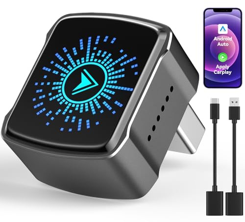 Bemkia Wireless CarPlay Adapter UK for iPhone iOS & Android Auto – Compatible with Cars with Wired CarPlay (2016 & Later), Plug & Play, Fast Auto Connect, Includes USB-A & USB-C Cables (Dark Gray)
