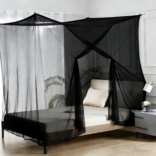 Canopy Bed Curtains 4 Corners Mosquito Net Mosquiteros para Camas Bed Canopies Netting Bed Drapes Rectangular Mosquito Mesh for Patio Gothic Outdoor Travel Home Decor（L75 X W35 X H63,1 Opening,Black）