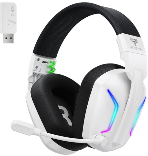 WESEARY WG1 Kabelloses Gaming Headset für PS5, PS4, PC, Switch, Mac Bluetooth Headset mit Mikrofon, über 50 Stunden Akkulaufzeit, Faltbarer Surround Sound Noise Cancelling Kopfhörer