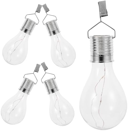 MAGICLULU Lampadine Solari a Clip 5 Pezzi Sospese per Esterno Giardino, Alimentate a Energia Solare Design a Lampadina Classica in Abs e PC Resistenti