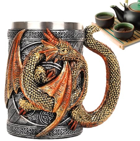 Dragon Coffee Cup - 3D Medieval Gothic Beer Cups - Stainless Steel Dragon Lovers Drinking Cup, Novelty Gothic Beer Steins Tankard Mug for Parties Decoration, Collector, Themed Parties