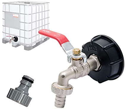 S60X6 IBC Raccord Robinet en Laiton Chromé, avec raccord de tuyau 1/2 (13mm), adaptateur de réservoir de vidange, pour robinet de jardin, pour d'adaptateur de cuve