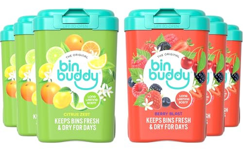 Bin Buddy Mixed Fresh Citrus & Berry, 450g, Pack of 6, Bin Freshener Deodoriser Powder, Leaves Your Bin Smelling Great, Suitable for Indoor and Outdoor Bins
