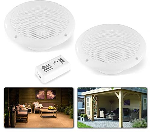 Power Dynamics BT10SET - Conjunto de Altavoces de Techo con Amplificador Bluetooth, 60 W máx., Amplificador estéreo de Clase D, 2 Altavoces de 5 Pulgadas Resistentes a la Humedad, Color Blanco