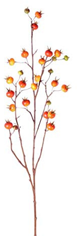 artplants.de Rama de Rosa Silvestre sintética Gerda, con Frutos, Naranja, 110cm - Escaramujo Artificial - Rosal Silvestre de plástico