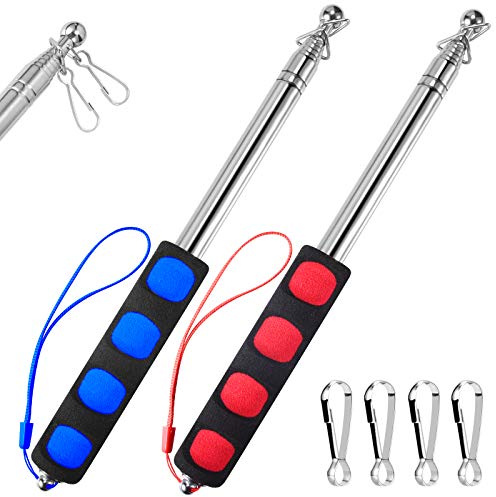 BONWIN 1,6 m teleskopiska handhållna flaggstänger med klämmor, 5 fot tjock bärbar rostfritt stål teleskopisk banderollflaggstång – turguide flaggstång – undervisningspinne – 2-pack (1,6 m, röd + blå)