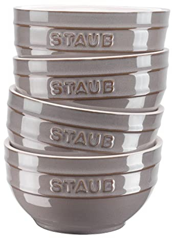 STAUB Ceramique 400ml 4-Piece Cereal Bowls, Serving Bowls, Dessert Bowls, Antique Grey Ceramic, 12 cm