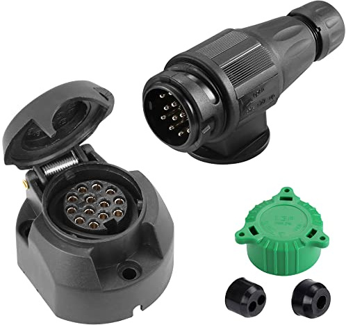 SPARKMOTO 13 Pin Trailer Plug and 13 Pin Trailer Socket,12V 13 Pin Trailer Plug Socket Waterproof Trailer Light Connector, Trailer Plug Socket For Boat Trailer RV Cars Caravan Adapter Connector (Long)