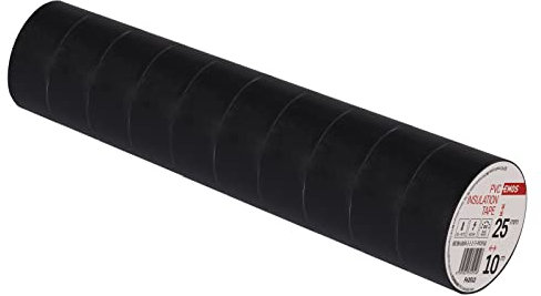 EMOS Lot de 10 rubans isolants en PVC noir - 25 mm x 10 m - Épaisseur de 0,13 mm - Haute résistance à la tension et plage de température d'application - Résistant aux UV - Connexion étanche - Sans