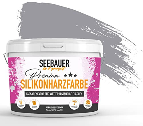 SEEBAUER diy Silikonharz-Fassadenfarbe Grau 300ML für Außen (No. 227 Fossil Sense) Selbstreinigende Fassadenfarbe mit Lotuseffekt - Geeignet für Putz, Mauerwerk und Beton