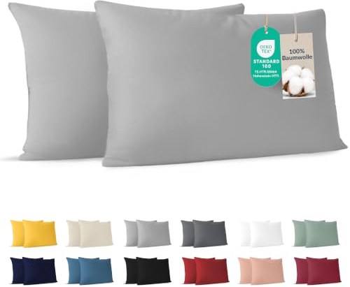 Dreamzie - Kissenbezug 30x50cm - 2er Set - 100% Baumwolle - Grau | Oeko-Tex zertifiziert · mit Reißverschluss · Kopfkissenbezug & Kissenhülle · Jersey · 150 g/m² · Weich · Waschbar