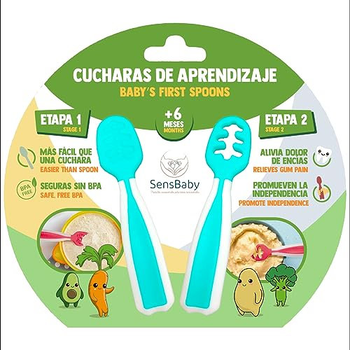 SENSBABY 2 Cucchiaino Svezzamento, Precucchiai per Neonati con Scanalature della Dentizione, Cucchiaio Svezzamento Antibatterico, Consigliato da Nutrizionisti e Esperti di Svezzamento, Fase 1 + Fase 2