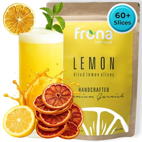 Frona Dried Lemon Slices – 60+ Slices, 100% Natural Citrus Cocktail Garnish, 100g Pack, Mojito, Iced Tea, Cakes, Desserts, Summer Drinks Premium Eco-Friendly Vegan Botanicals