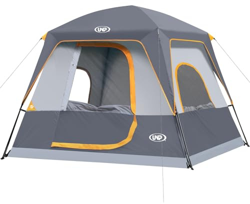 UNP 4-Person Tent, Portable Cabin Tent, Camping Tent 4 Person Easy Set Up, Waterproof with Top Rainfly for Outdoor Camping/Hiking (Gray)
