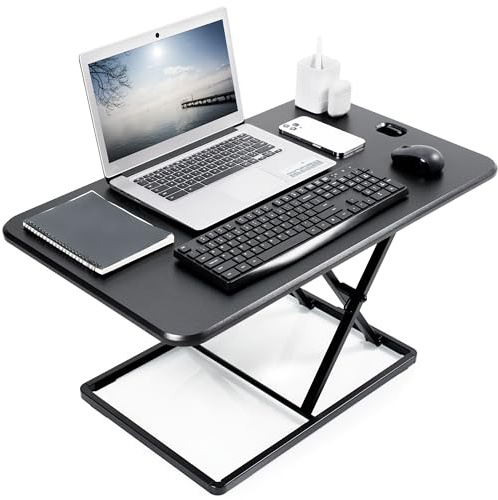VIVO Ultradünne Schreibtischerhöhung, Schreibtischaufsatz, 81,3 cm, höhenverstellbar, kompakter Sitz-/Stehpult-Konverter für Monitor oder Laptop, schwarz, DESK-V032J