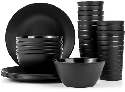 Plastic Dinnerware set, Unbreakable and Reusable Plastic Plate, Bowl and Tumbler | set of 18 Black