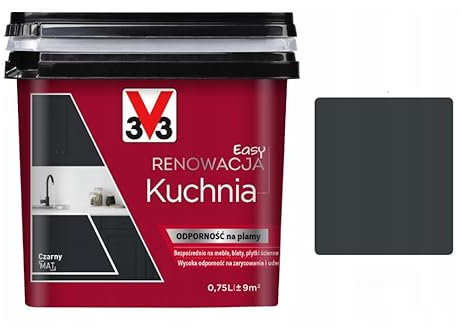 V33 Möbelfarbe Schwarz Matt ohne Schleifen – Für Küche & Bad – 750ml Lack auf Holz, MDF, Kunststoff – Abwischbar & hitzebeständig – Renovierfarbe